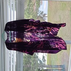 Women's Floral Sheer Kimono Cardigan - Plum Purple
